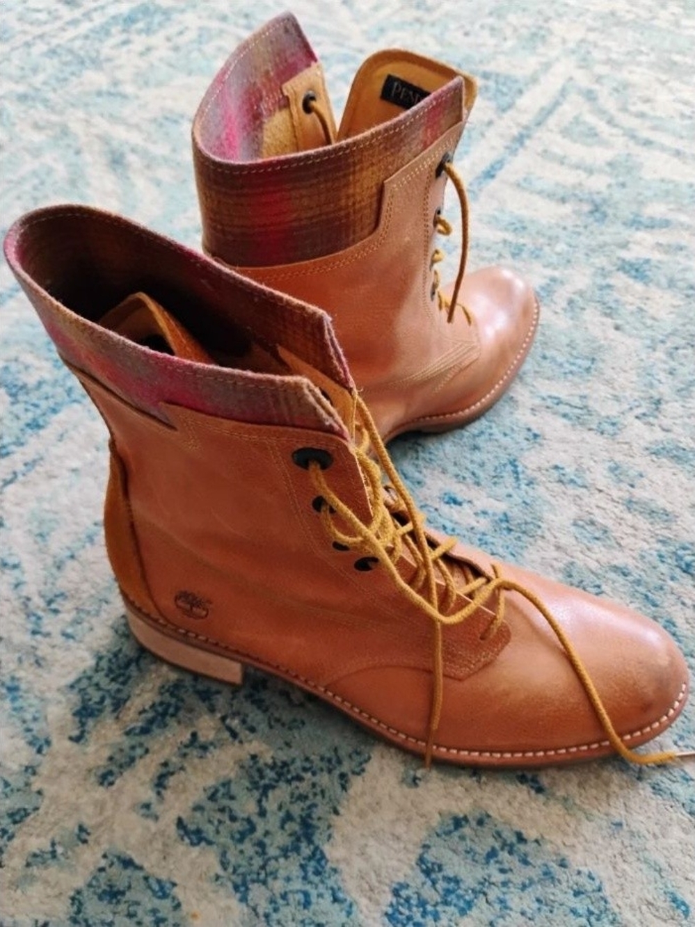 Pendleton Women’s Lace-Up Tan Leather Boots with Subtle Red Accent